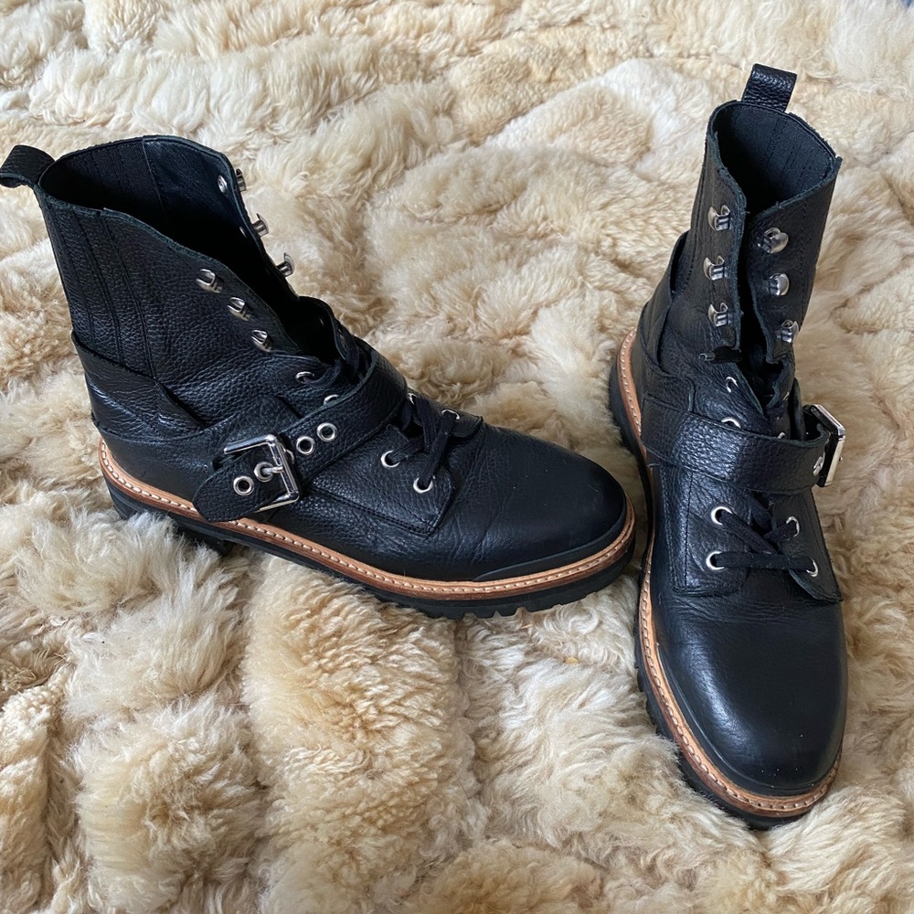 Sigerson Morrison black combat boots excellent condition 9.5 womens soft buckle